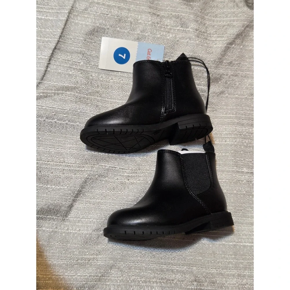 Cat & Jack Tanner Toddler Black Chelsea Boots Zip Up Ankle Boots Size 7